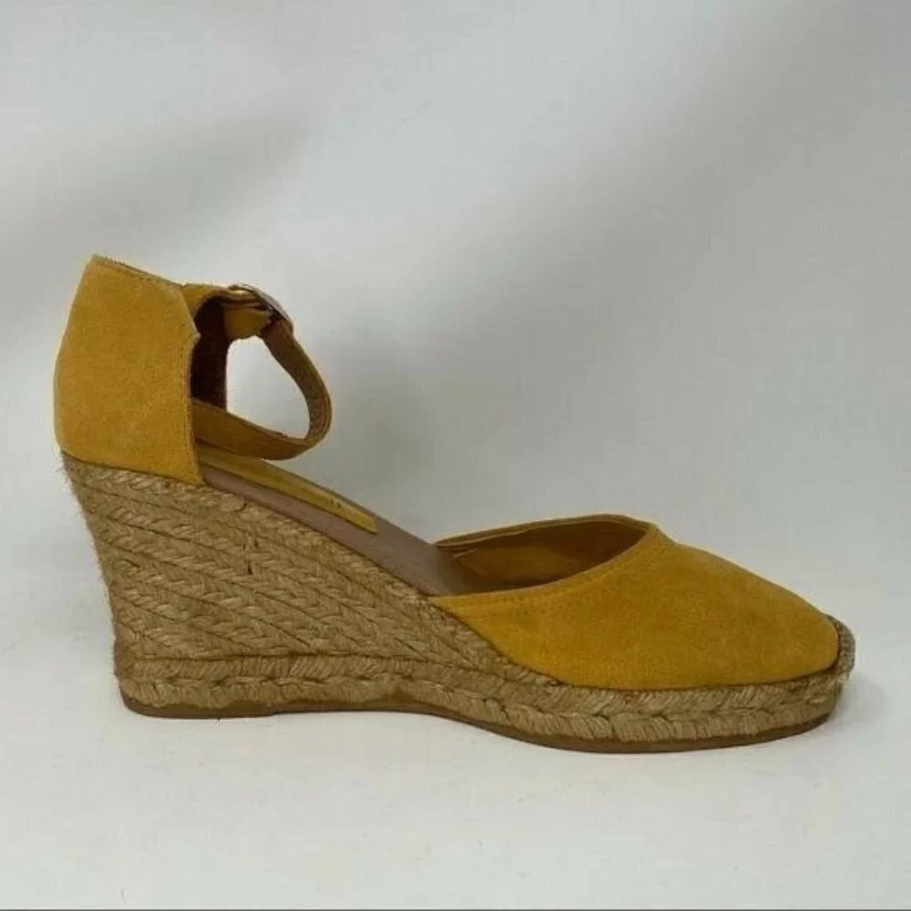 Jeffrey Campbell Sandals Wedge Heels Yellow Suede Espadrille EU 40 Size 10 9.5